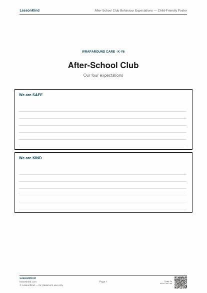 Preview of After-School Club Behaviour Expectations — Child-Friendly Poster