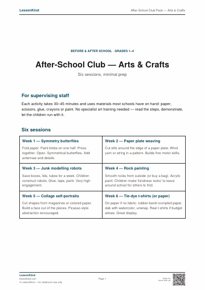 Preview of After-School Club Pack — Arts & Crafts