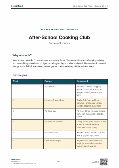 Preview of After-School Club Pack — Cooking & Food