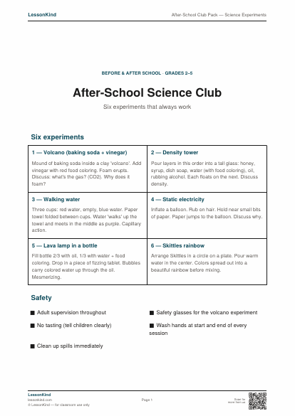 Preview of After-School Club Pack — Science Experiments
