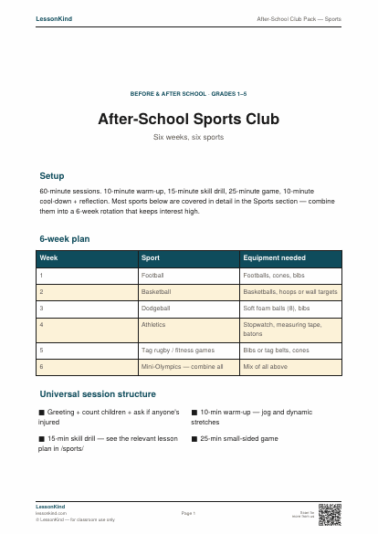 Preview of After-School Club Pack — Sports