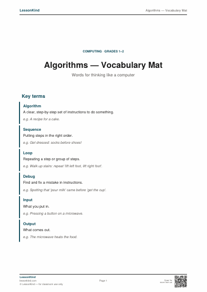 Preview of Algorithms — Vocabulary Mat