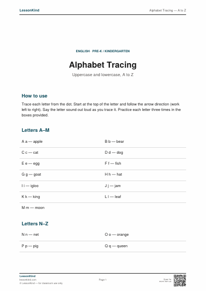 Preview of Alphabet Tracing — A to Z