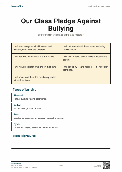 Preview of Anti-Bullying Class Pledge