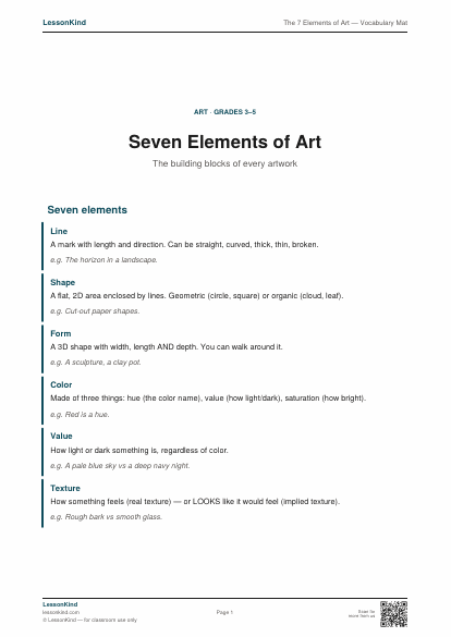 Preview of The 7 Elements of Art — Vocabulary Mat