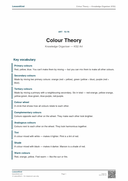 Preview of Colour Theory — Knowledge Organiser (KS2)