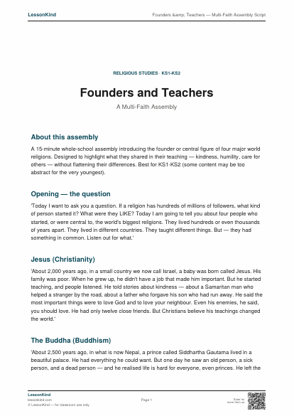 Preview of Founders &amp; Teachers — Multi-Faith Assembly Script