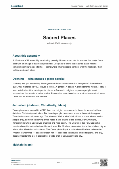 Preview of Sacred Places — Multi-Faith Assembly Script