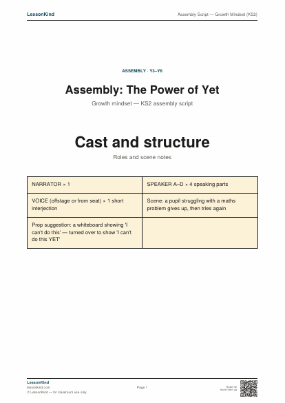 Preview of Assembly Script — Growth Mindset (KS2)