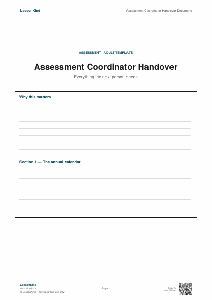 Preview of Assessment Coordinator Handover Document