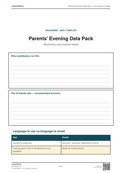 Preview of Parents' Evening Data Pack — Coordinator's Setup