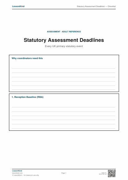 Preview of Statutory Assessment Deadlines — Checklist