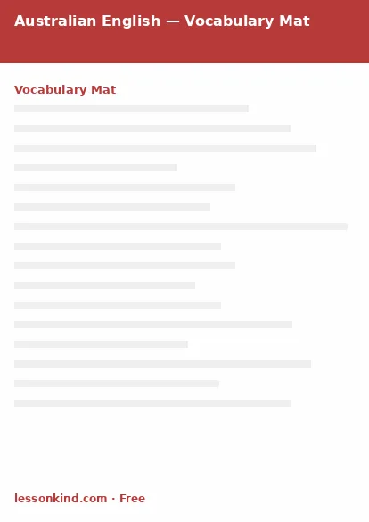 First page preview of Australian English — Vocabulary Mat