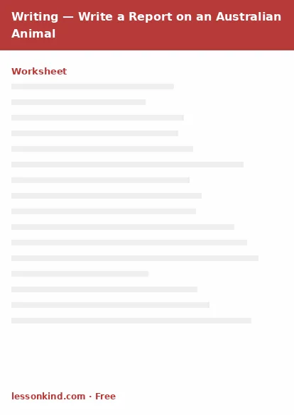 First page preview of Writing — Write a Report on an Australian Animal