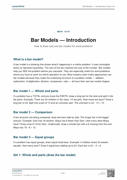 Preview of Bar Models — Introduction (Year 3-4)