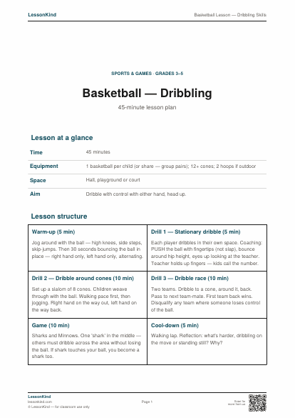 Preview of Basketball Lesson — Dribbling Skills