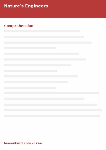 First page preview of Reading Comprehension — Nature's Engineers