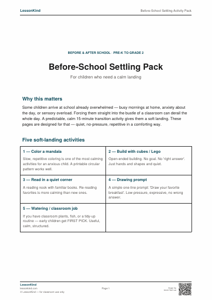 Preview of Before-School Settling Activity Pack