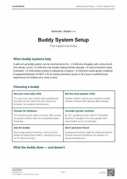 Preview of Buddy System Setup — A Peer Support Plan
