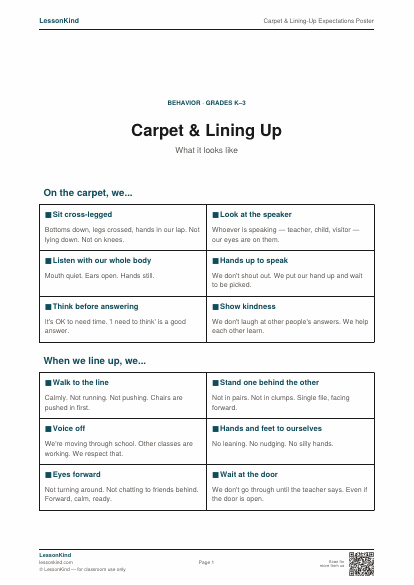 Preview of Carpet & Lining-Up Expectations Poster