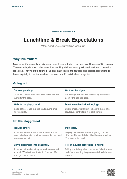 Preview of Lunchtime & Break Expectations Pack