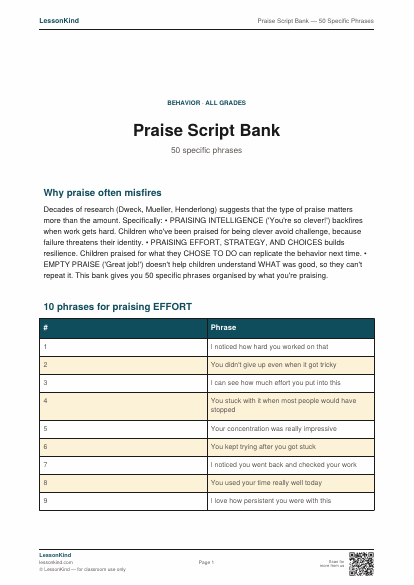Preview of Praise Script Bank — 50 Specific Phrases