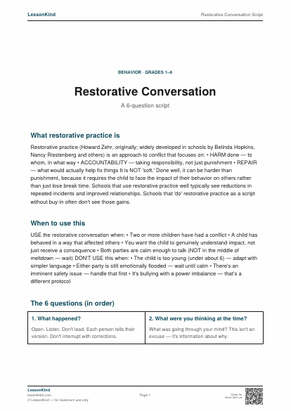 Preview of Restorative Conversation Script