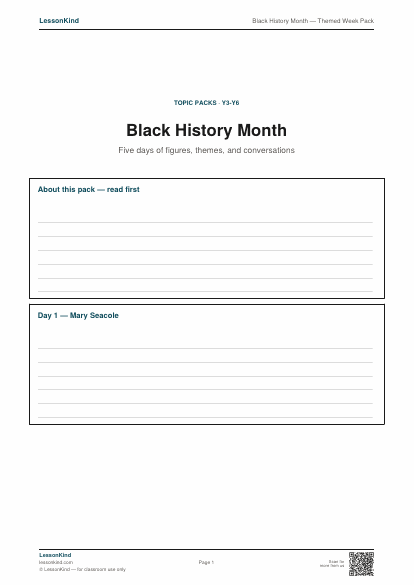Preview of Black History Month — Themed Week Pack