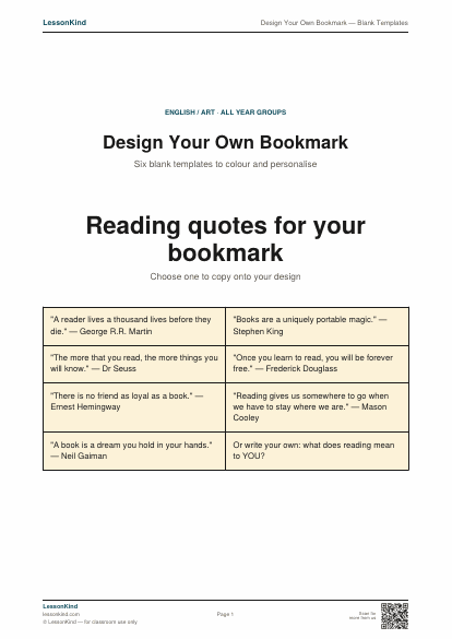 Preview of Design Your Own Bookmark — Blank Templates