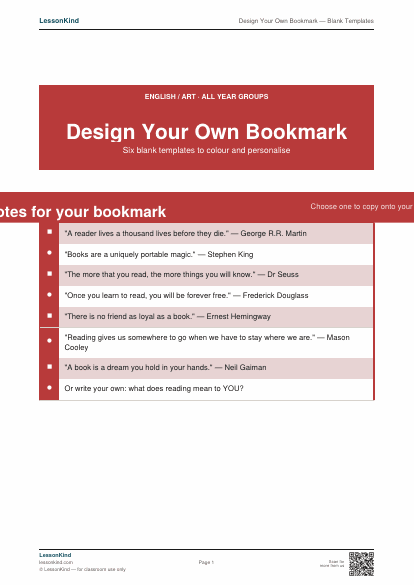 Preview of Design Your Own Bookmark — Blank Templates