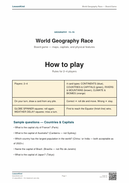 Preview of World Geography Race — Board Game