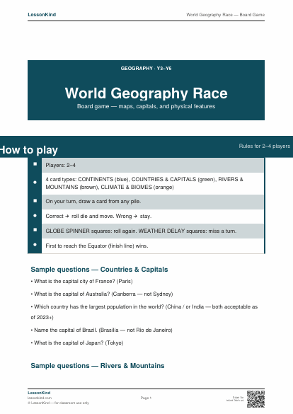 Preview of World Geography Race — Board Game