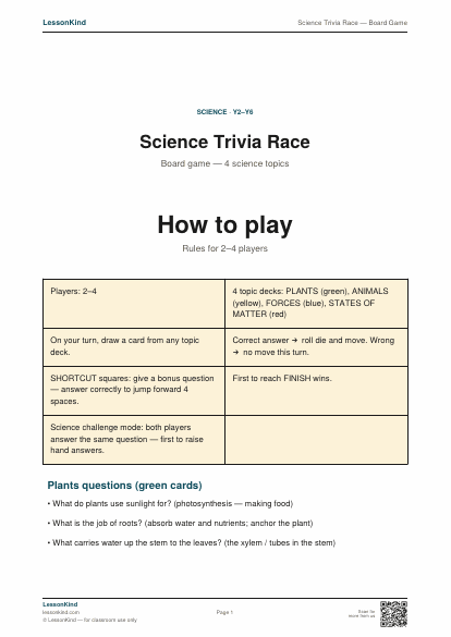 Preview of Science Trivia Race — Board Game