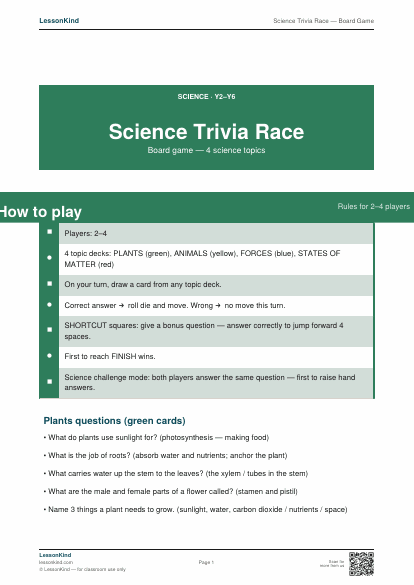 Preview of Science Trivia Race — Board Game