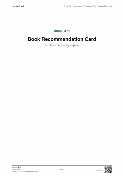 Preview of Book Recommendation Display — Pupil Review Template