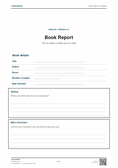 Preview of Book Report Template