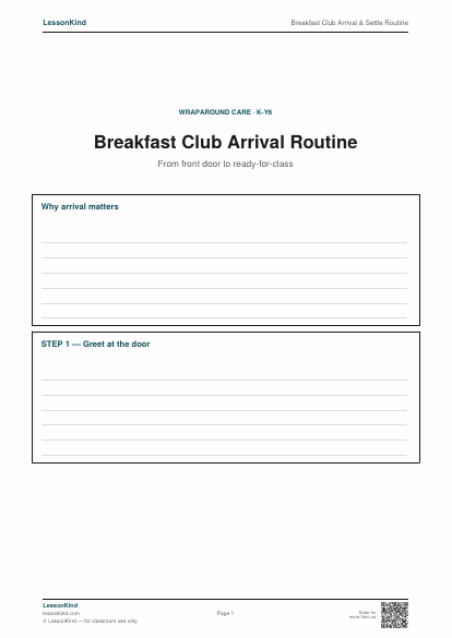 Preview of Breakfast Club Arrival & Settle Routine