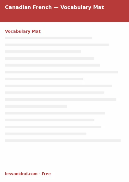 First page preview of Canadian French — Vocabulary Mat