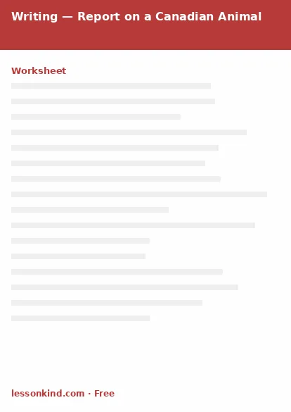 First page preview of Writing — Report on a Canadian Animal