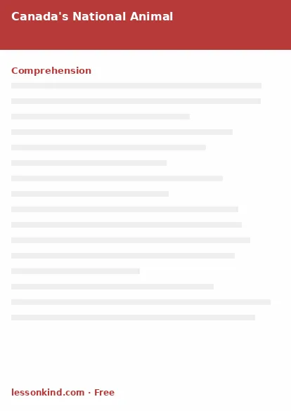 First page preview of Reading Comprehension — Canada's National Animal