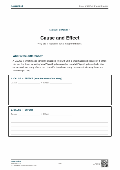 Preview of Cause and Effect Graphic Organizer