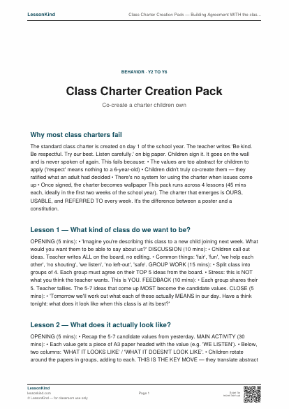 Preview of Class Charter Creation Pack — Building Agreement WITH the class, not FOR them