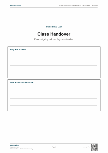 Preview of Class Handover Document — End-of-Year Template