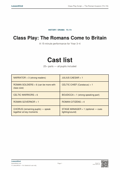 Preview of Class Play Script — The Roman Invasion (Y3–Y4)