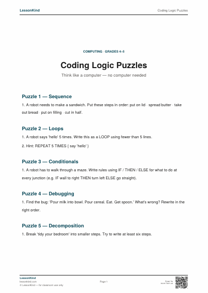 Preview of Coding Logic Puzzles