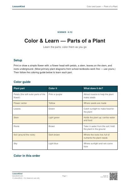 Preview of Color and Learn — Parts of a Plant