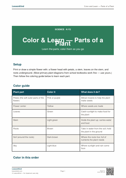 Preview of Color and Learn — Parts of a Plant