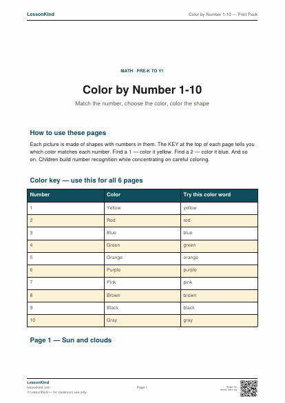 Preview of Color by Number 1-10 — Print Pack