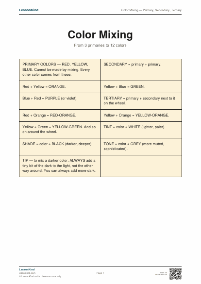 Preview of Color Mixing — Primary, Secondary, Tertiary