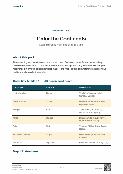 Preview of Color the World Map — Continents Pack